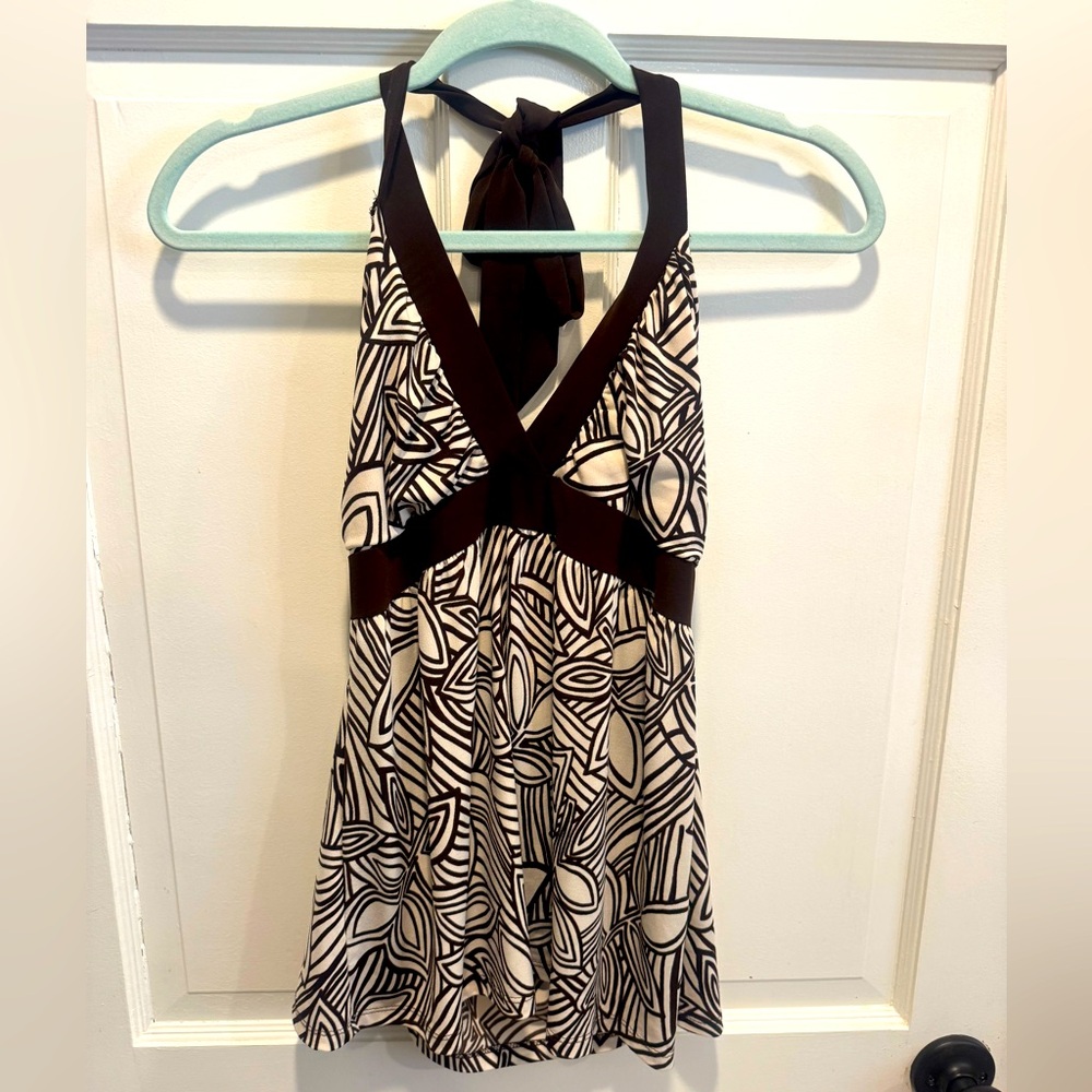 Dark Brown and White Halter Top